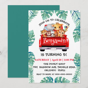 Cute Zoo jungle farm truck tractor boy Birthday Invitation
