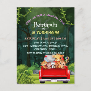Cute Zoo jungle farm truck tractor boy Birthday  Postcard