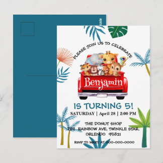 Cute Zoo jungle farm truck tractor boy Birthday  Postcard