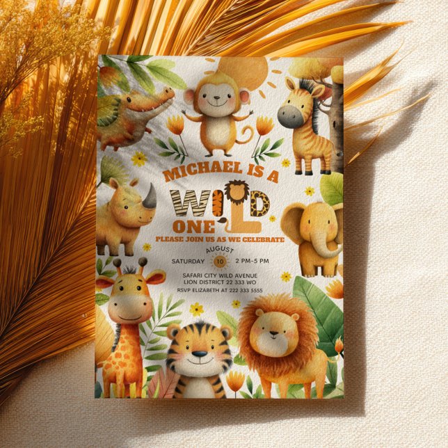 Cute ZOO Safari Animals WILD ONE 1st Birthday  Invitation (Creator Uploaded)