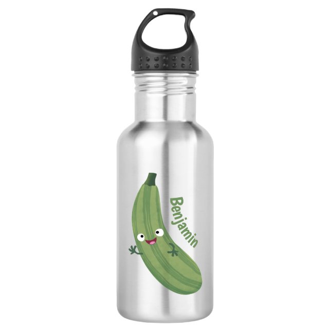 Cute zucchini happy cartoon illustration 532 ml water bottle (Front)