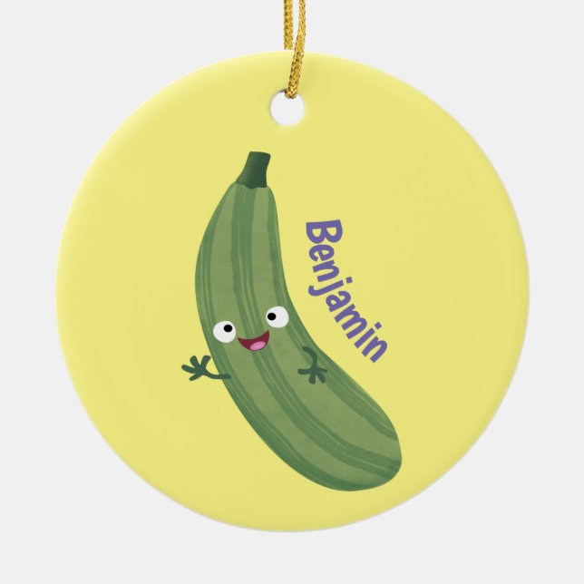Cute zucchini happy cartoon illustration ceramic tree decoration (Front)