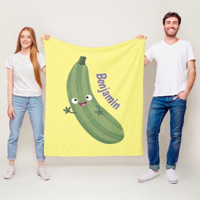 Cute zucchini happy cartoon illustration fleece blanket (In Situ)