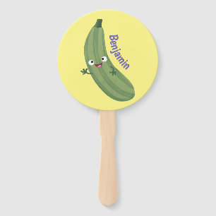 Cute zucchini happy cartoon illustration hand fan