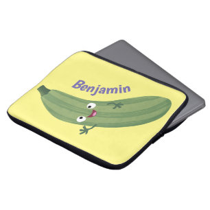 Cute zucchini happy cartoon illustration laptop sleeve