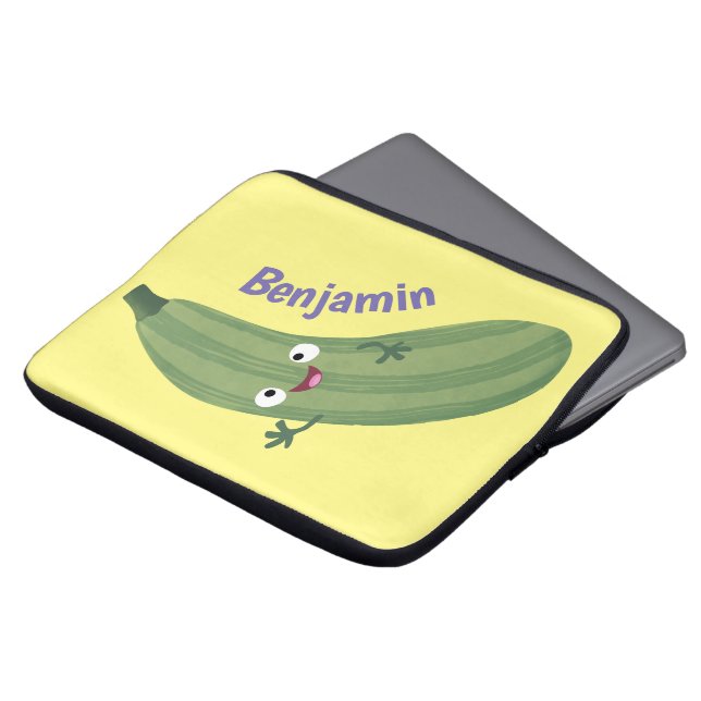 Cute zucchini happy cartoon illustration laptop sleeve (Front Top)