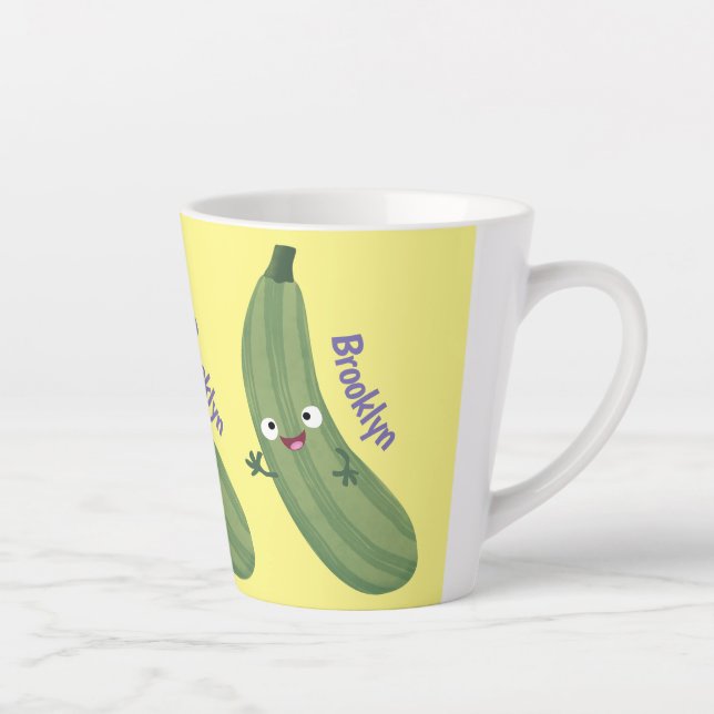 Cute zucchini happy cartoon illustration latte mug (Right)