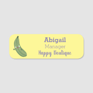 Cute zucchini happy cartoon illustration name tag