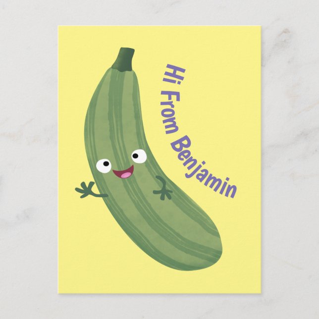 Cute zucchini happy cartoon illustration postcard (Front)