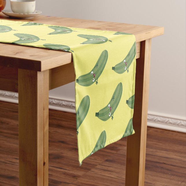 Cute zucchini happy cartoon illustration short table runner (In Situ)