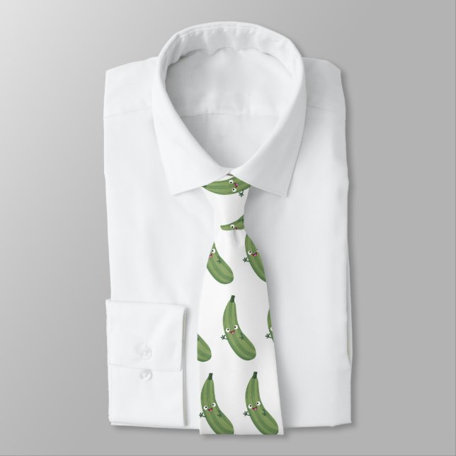 Cute zucchini happy cartoon illustration tie (Tied)