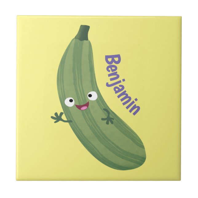 Cute zucchini happy cartoon illustration tile (Front)