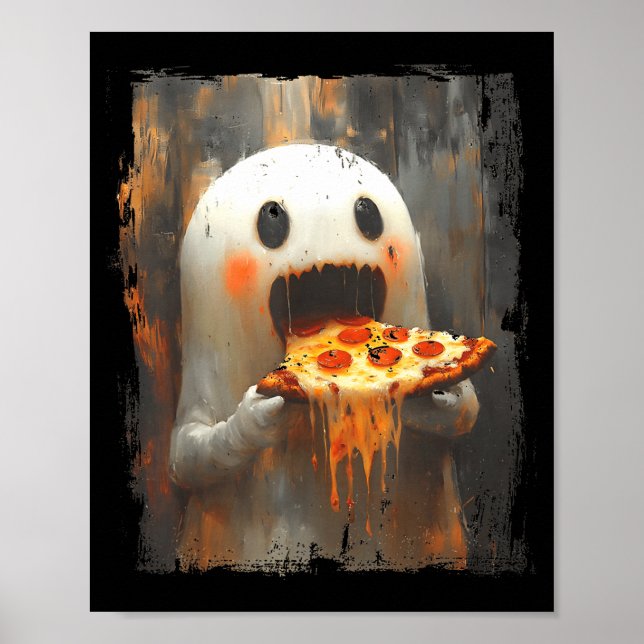 Cute Zza Ghost Eating Zza Funny Halloween Food Lov Poster (Front)