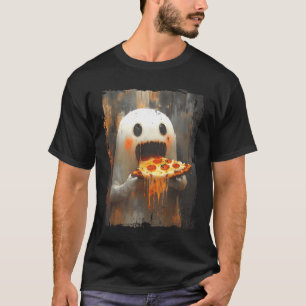 Cute Zza Ghost Eating Zza Funny Halloween Food Lov T-Shirt