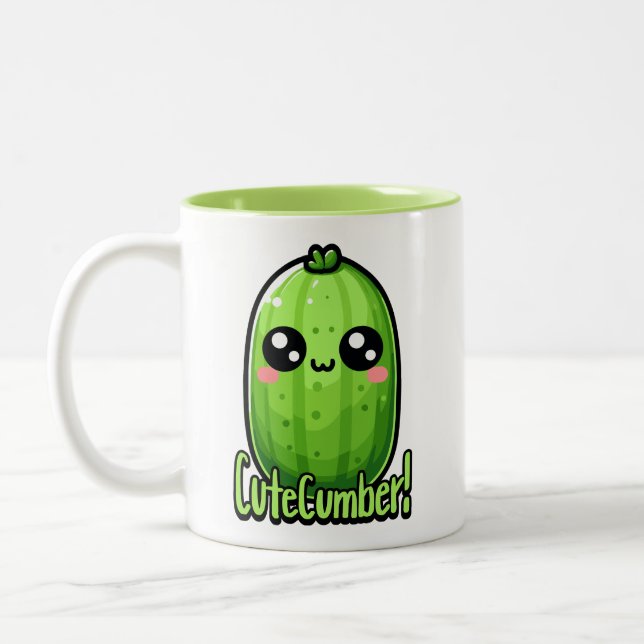 Cutecumber! Cute Cucumber Pun Two-Tone Coffee Mug (Left)