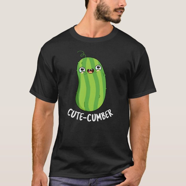 Cutecumber Funny Cucumber Pun Dark BG T-Shirt (Front)