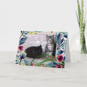 Cutel Kittens with Watercolor  Leaves Flowers Card