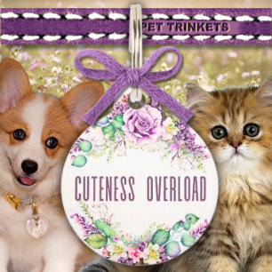 Cuteness Overload Lavender Roses Floral Pet Tag