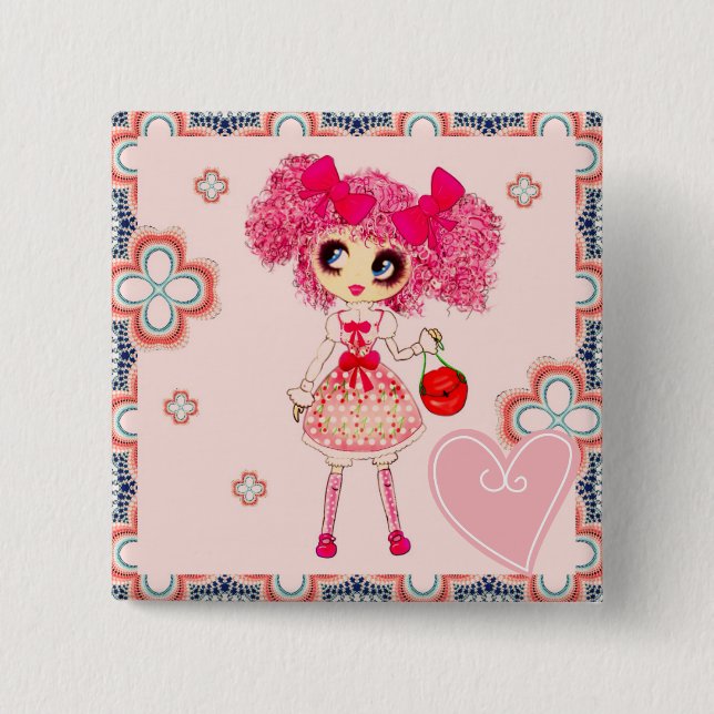 CutePpretty Girly PinkyP Pink Kawaii Girl by LeahG 15 Cm Square Badge (Front)