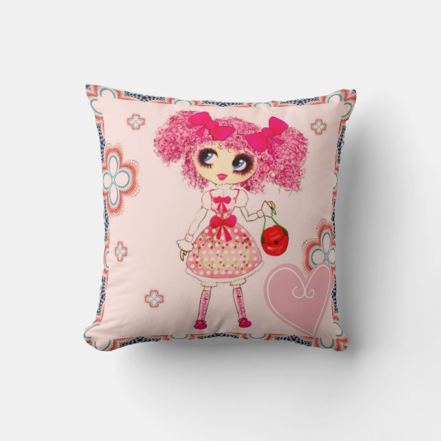 CutePpretty Girly PinkyP Pink Kawaii Girl by LeahG Cushion (Front)