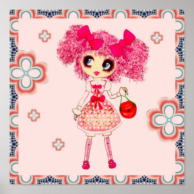 CutePpretty Girly PinkyP Pink Kawaii Girl by LeahG Poster (Front)