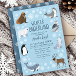 Cuter Animals Winter Onederland Kids 1st Birthday Invitation<br><div class="desc">This cute kids' birthday invitation features winter animals,  such as an Arctic Fox,  Polar Bear,  Reindeer,  Walrus,  Narwhal,  Penguin,  Grey Seal,  and Snowy Owl,  with the text "Winter Onederland".  The reverse side features a pattern of snowflakes. Personalise for your needs. You can find more matching products at my store.</div>