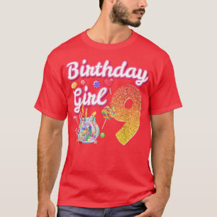 Cutes 9th Birthday Girls Sweet Candy 9 Year Old Ca T-Shirt
