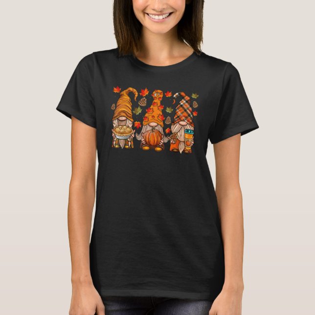 Cutes Gnomes With Pumpkins Maple Fall Autumn Colle T-Shirt (Front)
