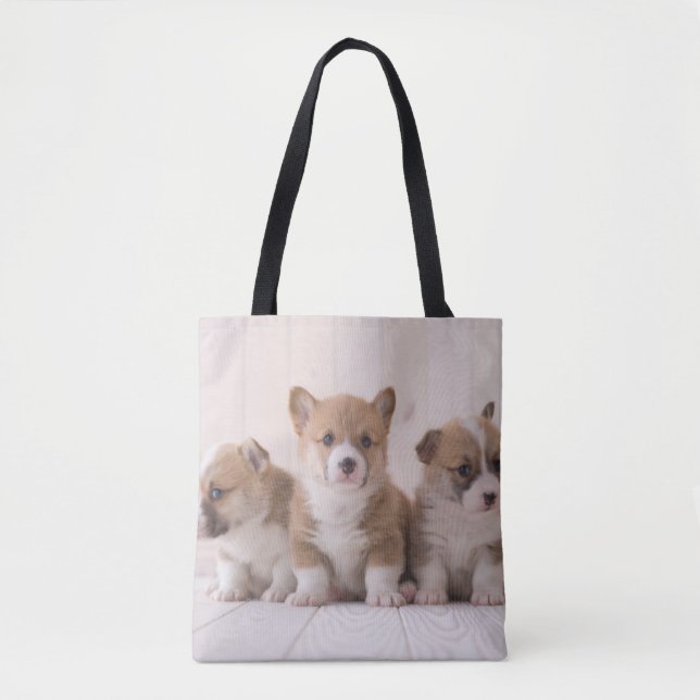 Cutest Baby Animals | 3 Baby Corgis Tote Bag (Front)