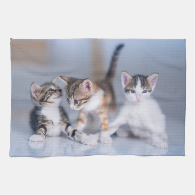Cutest Baby Animals | 3 Tabby Kittens Tea Towel (Horizontal)