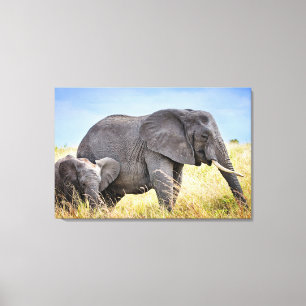 Cutest Baby Animals African Elephant & Mother Canvas Print