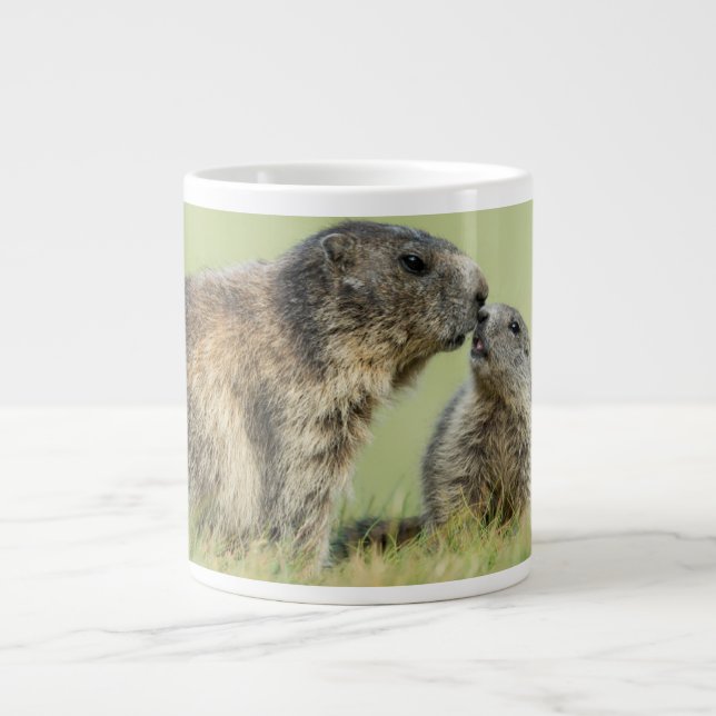 Cutest Baby Animals | Alpine Marmot Family Large Coffee Mug (Front)