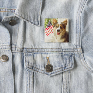 Cutest Baby Animals American Flag Corgi 15 Cm Square Badge