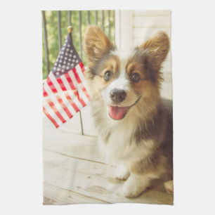 Cutest Baby Animals   American Flag Corgi Tea Towel