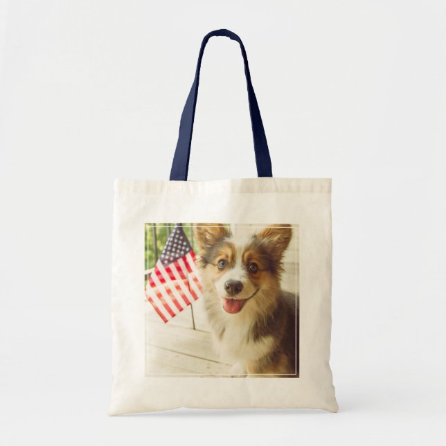 Cutest Baby Animals | American Flag Corgi Tote Bag (Front)