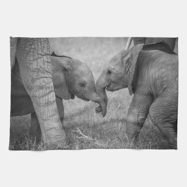 Cutest Baby Animals | Baby Elephants Greeting Tea Towel (Horizontal)