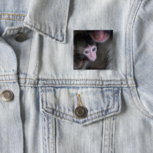 Cutest Baby Animals Baby Macaque Monkey & Mother 15 Cm Square Badge