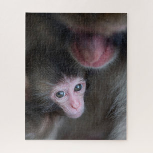 Cutest Baby Animals Baby Macaque Monkey & Mother Jigsaw Puzzle