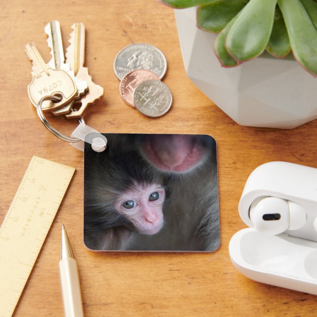 Cutest Baby Animals | Baby Macaque Monkey & Mother Key Ring (Desk)