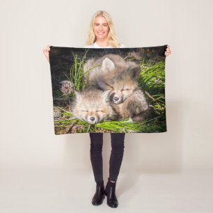Cutest Baby Animals Baby Red Fox Kits Sleeping Fleece Blanket