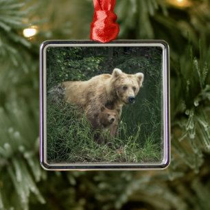 Cutest Baby Animals   Bear Mama Bear & Her Cubs Metal Tree Decoration