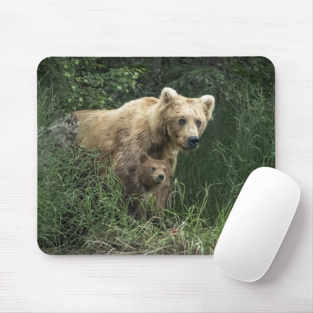 Cutest Baby Animals | Bear Mama Bear & Her Cubs Mouse Pad (With Mouse)