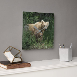 Cutest Baby Animals Bear Mama Bear & Her Cubs Square Wall Clock