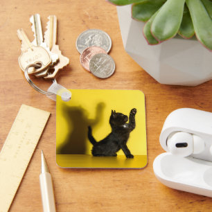Cutest Baby Animals Black Cat Playing Key Ring