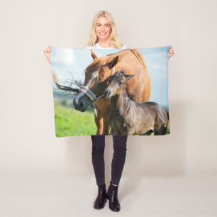 Cutest Baby Animals   Black Foal with Mom Fleece Blanket