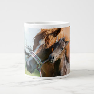 Cutest Baby Animals   Black Foal with Mom Large Coffee Mug