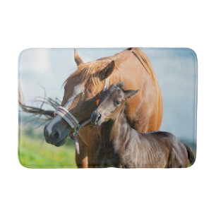 Cutest Baby Animals Black Foal with Mum Bath Mat