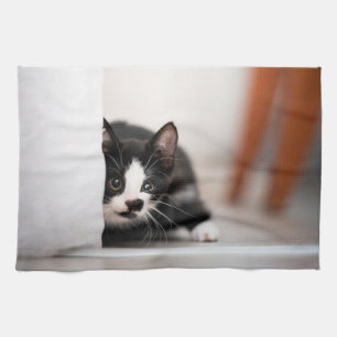 Cutest Baby Animals   Black & White Kitten Tea Towel