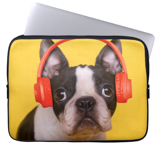 Cutest Baby Animals | Boston Terrier Headphones Laptop Sleeve (Front)