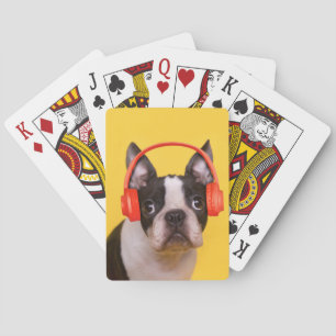 Cutest Baby Animals Boston Terrier Headphones Playing Cards